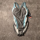 Speedo Swimsuit Women Size 10 Gray  Turquoise  White One Piece Upf 50  Nwt