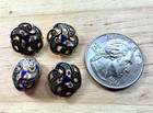 Lot Of Four Antique French Enamel Champleve Flower Motif Round Buttons  b4-3 