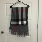 Large Charcoal Gray Plaid Check Scarf Wrap
