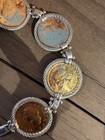 Vintage Italian 925 Sterling Silver Coin Link Bracelet Two Tone Gold Silver 8 5   