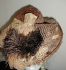 Superb Antique Hat Victorian 1890 s Bronze  Straw Toque Hat Feather Ribbon Trims