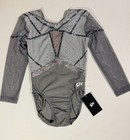 Gk Elite Eternity 9656 Competitive Leotard As Gray Silver Crystal Long - Nwt