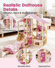 Wooden Dollhouse For Girls  Large Pink Wooden Doll House With 39 Furniture Acces