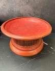 Vintage Burmese Red Cinnabar Lacquer Offering Pedestal Stand   Bonus Tray