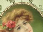 Antique Victorian 8 1 2  Oval  victorian Lady With Roses   Pen  Flue Cover 