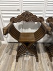 2  Italian Florentine Renaissance Savonarola Lionhead Master Chair Hand Carved