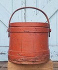 Antique Primitive Firkin Bucket Old Bittersweet Paint Wood Wooden