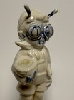 Alien Boy Ceramic Sculpture  Slip Mold Modification Hand-glazed In Bone And Blue