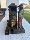 Antique J   E Stevens Cast Iron Mechanical Artillery Bank Great Original Paint