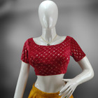 Beautiful Red Velvet Saree Blouse - Trendy Ethnic Wear With Ston Moti Border