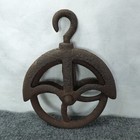 Antique Cast Iron Well Pulley Wheel With Hook Rustic Farm Barn Decor 8 Inch