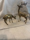 Vintage Pair Of Brass Spotted Deer Buck And Doe Large Figurines 9 5in   5in Tall