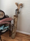  Set Of 9 Antique Hickory Some W  Wood Shaft Golf Clubs   Vintage Stovepipe Bag