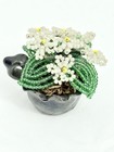 Vintage Hand Beaded French Glass White Green Flowers In Pottery Glass Basket