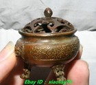 2 3  old Chinese Dynasty Bronze Beast Head 3 Leg Incense Burner Censer Statue