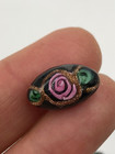 Lot Of 11 Antique Victorian Venetian Black Glass Pink Rose Green Gold Buttons It