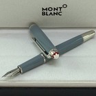 Montblancc Meisterstuck Fountain Pen Blue Gray Platinum Trim W  Gift Box