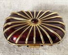 Vintage Revlon Compact Burgundy Enamel W 24k Gold Electroplate Van Cleef Arpels