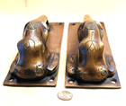 Antique Set Highly Detailed Solid Brass Elephant Head Door Handles 7 06  T Orig