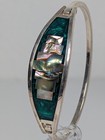Vtg Alpaca Mexico Hinged Bangle Bracelet Mop Abalone Shell Inlay 1980s Nos