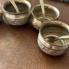 Vintage Middle Eastern persian Salt Cellars W  4 Spoons Set  8pc   Silver Plate 
