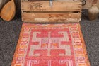 Vintage Turkish Rug  3x10 Ft Herki Rug  Red Orange Plants   Trees Rug
