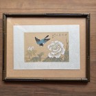 Vintage Chinese Watercolor Paintings Birds Chinoiserie Silk Framed Art Set Lot