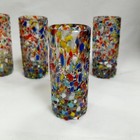 Set Of 4 Hand Blown Rainbow Speckled Art Glass Shot Glasses 3 75 