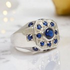 Blue Sapphire Round Cut Gemstone With 14k Solid White Gold Ring For Men s  842
