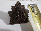 Original Ww1 World War 1 Collar Badge 39th Battalion Canada
