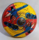 Vintage Tin Toy Spinning Top With Wood Handle Space Astronaut Rocket Ship