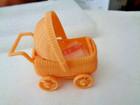 Dollhouse Miniature Baby Stroller Carriage Buggy Plastic Toy  Movable Wheels