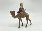 Antique Arab Warrior On Camel Patinated And Polychrome Cold Painted Bronze