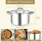Leonyo Stainless Steel Stock Pot  8 Quart Pot With Visible Lid  Heavy    
