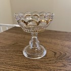 Vintage Clear Glass 5  Tall Gold Trim And Arched Panels Footed Candy Dish