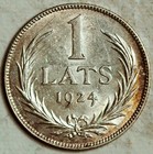 1924 Latvia Silver 1 Lats  almost Unc 