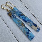 Min Favorit Blue White Gold Marbled Cellulose Pendant   Gold Pl Artisan Earrings