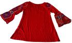 Vintage Collection Long Bell Sleeve Tunic Top Women Size Xl Red Floral Embroider