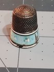 Antique Sterling Silver   Enamel Thimble   Color Blue And White 