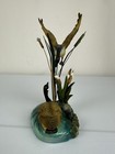 Canada Goose Marsh Scene Figurine Flying Goose Cattails Wildlife Resin Sculpture