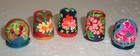 Beautiful Russian Wooden Hand Painted Set Of Five Thimbles   New