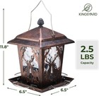 Kingsyard Metal Bird Feeder - 4 Perches  Rainproof Roof  Antique Copper