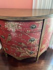 Red Painted Chinoiserie Style Demilune Commode Chest 