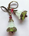 White Peridot Flower Faceted Crystal Earring Bronze Lever Back Xx
