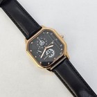 Men s Analog Watch 42mm Black Dial Date Indicator Black Leather Band New Battery