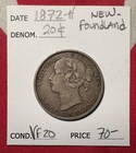 Newfoundland 20-cent Silver 1872-h  Better Condition Coin  Nice Toning  Look