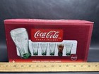 Vintage Coca Cola Coke Branded Embossed Green Glass 16oz Set Of 6 Glasses New