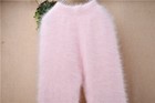 Women Pink Angora Hair Knitted Warm Soft   High   waisted Thermal Pants Trousers