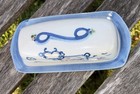 Ma Hadley Art Pottery 2 Pc Oval Cow Butter Dish Signed Blue And Cream 7 1 2 