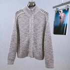 Womens Brunello Cucinelli New Hollow Knitted Cardigan Loose Casual Zipper Jacket